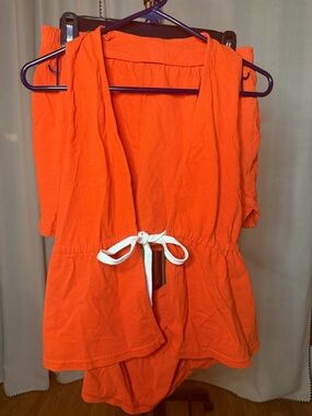 Free People Orange Romper with White Drawstring